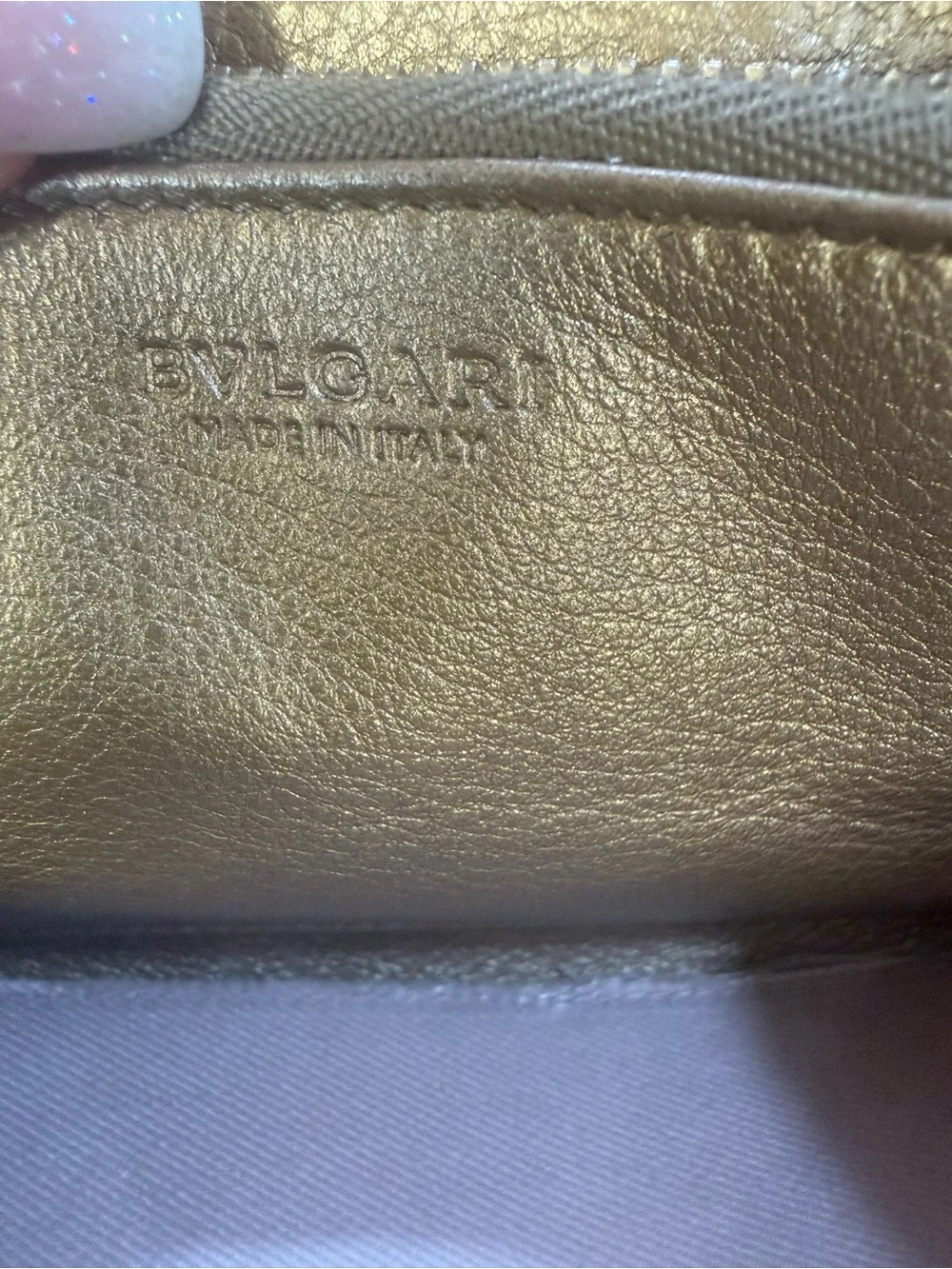 Bulgari Metallic Gold Zip Wallet with original box & cards